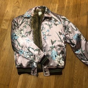 Urban outfitter satin fur lined bomber jacket